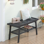 Bamboo Dining Bench Indoor Long Bench Sturdy & Comfortable Indoor Storage Bench Durable Slat Woven Design Modern Entryway Seating for Hallway (Black, 2 Tiers)