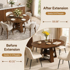 43"-59" Extendable Round to Oval Wooden Dining Table | 1.2" Thick MDF Tabletop,20" Storage Shelf,Smooth Silent Glides,Small Spaces Apartment Kitchen Dining Room,Walnut