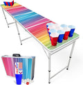 8-Foot Regulation Length Folding Table w/Optional Cup Holes, LED Lights, Custom Graphic (Choose Your Model)