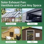 Solar Exhaust Fan, 25W Waterproof Solar Panel 8 Inch Ventilation Vent Fan for Greenhouse,Chicken Coop,Shed, Garage, Attic, Barn, Workshop Outside,14.8ft Cable