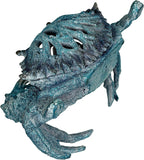 Crab Wine Bottle Holder, 8 Inch Turquoise Resin with Coral-Look Center | Raised Claws, Shell Ridges, Textured Legs, Distressed Whitewashed Finish, Open Center for Angled Display