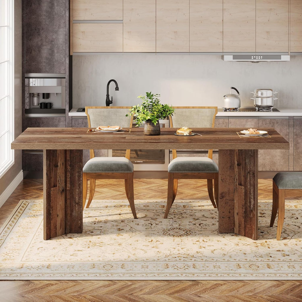 Tribesigns Farmhouse Dining Table for 4 to 6 People, 63-inch Rectangle Wooden Kitchen Table with Large Tabletop and Heavy Duty Legs for Dining Room,Kitchen, Distressed Brown