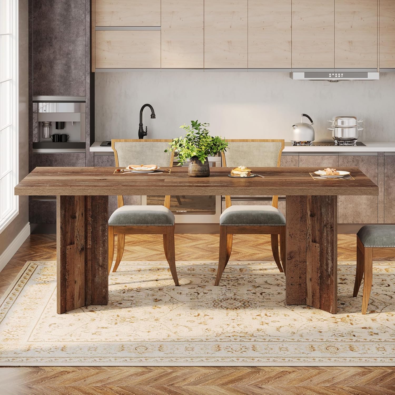 Tribesigns Farmhouse Dining Table for 4 to 6 People, 63-inch Rectangle Wooden Kitchen Table with Large Tabletop and Heavy Duty Legs for Dining Room,Kitchen, Distressed Brown