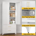 SteeLoong 75" Kitchen Pantry Cabinet,Metal Storage Cabinets with 2 Drawers,Pantry Cabinet with Doors and Shelves,White Tall Storage Cupboard for Living Room, Dining Room Office