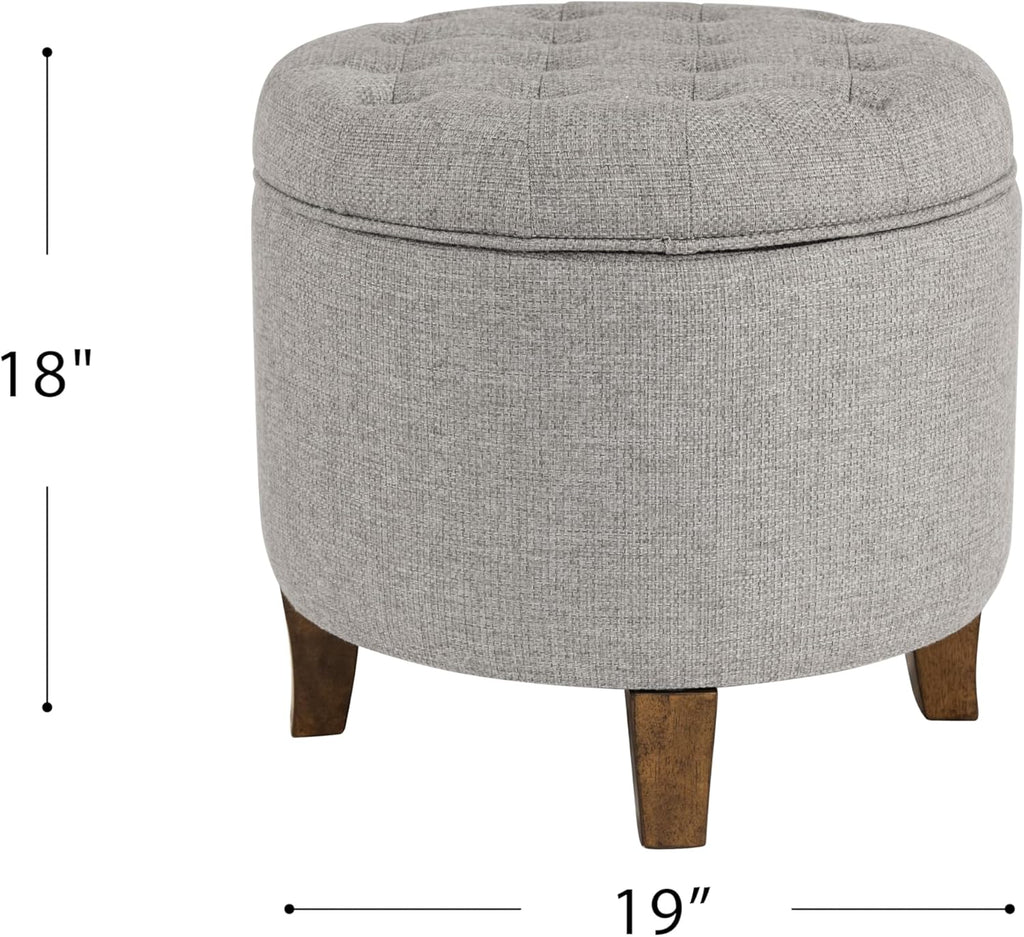 HomePop 19" Button Tufted Round Storage Ottoman - Gray Fabric