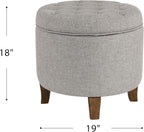 HomePop 19" Button Tufted Round Storage Ottoman - Gray Fabric