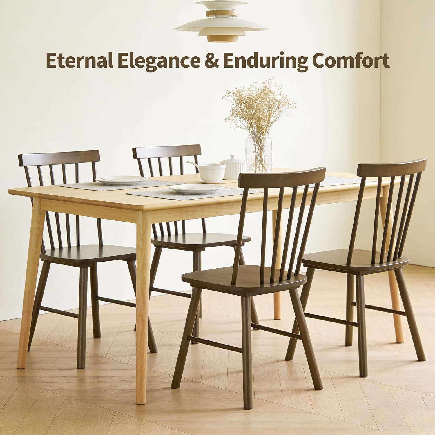 DUHOME Windsor Dining Chairs Set of 2, Farmhouse Mid Century Modern Wooden Spindle Back Kitchen Chairs with Comfortable Seat，Wood Dining Chairs for Dining Room, Living Room & Bistro