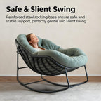 Oversized Outdoor Papasan Rocking Chair with Soft Cushion, Comfy Patio Egg Chair, Wicker Lounge Rocker for Balcony/Porch/Garden, Reinforced All Weather Rattan Frame, 330 lbs Support, Hunter Green
