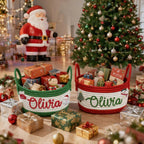 Personalized Christmas Woven Basket Custom Name Christmas Gift Basket Customized Toy Storage Basket Festive Storage Organizer for Holiday Decor Boy&Girl Christmas Gifts