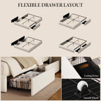 Garvee Chenille Fabric Queen Size Bed Frame with 2 Storage Drawers - Beige