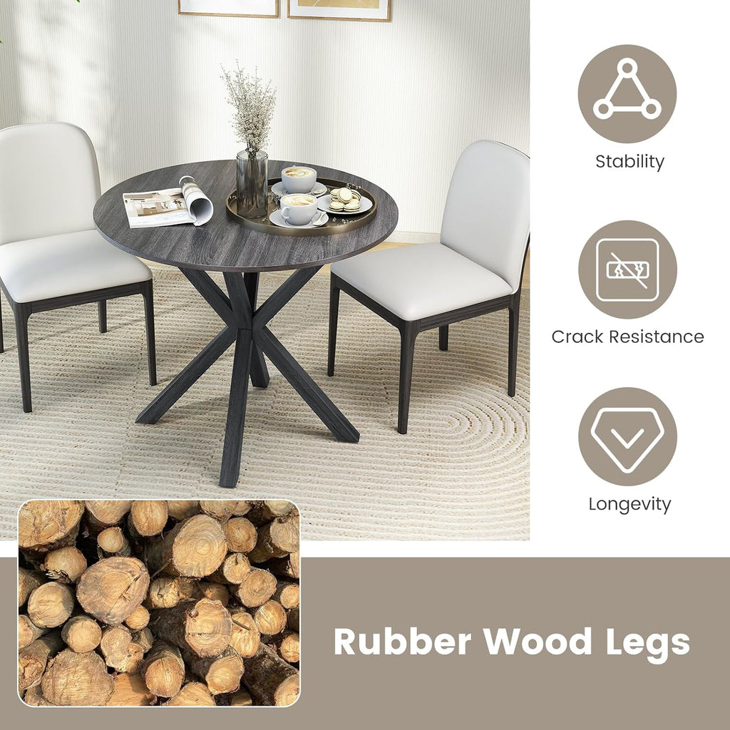 GOFLAME 36” Round Dining Table for 4 People, Wooden Kitchen Table with Intersecting Trestle Legs, Farmhouse Dinner Table for Dining Room, Living Room, Restaurant, Small Space, Dark Grey