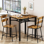 Hooseng 3 Piece Bar Table and Chairs Set, Counter Height Small Dining Table with 2 Bar Stools, Farmhouse Square Kitchen Table with Storage for Bistro, Pub, Small Space