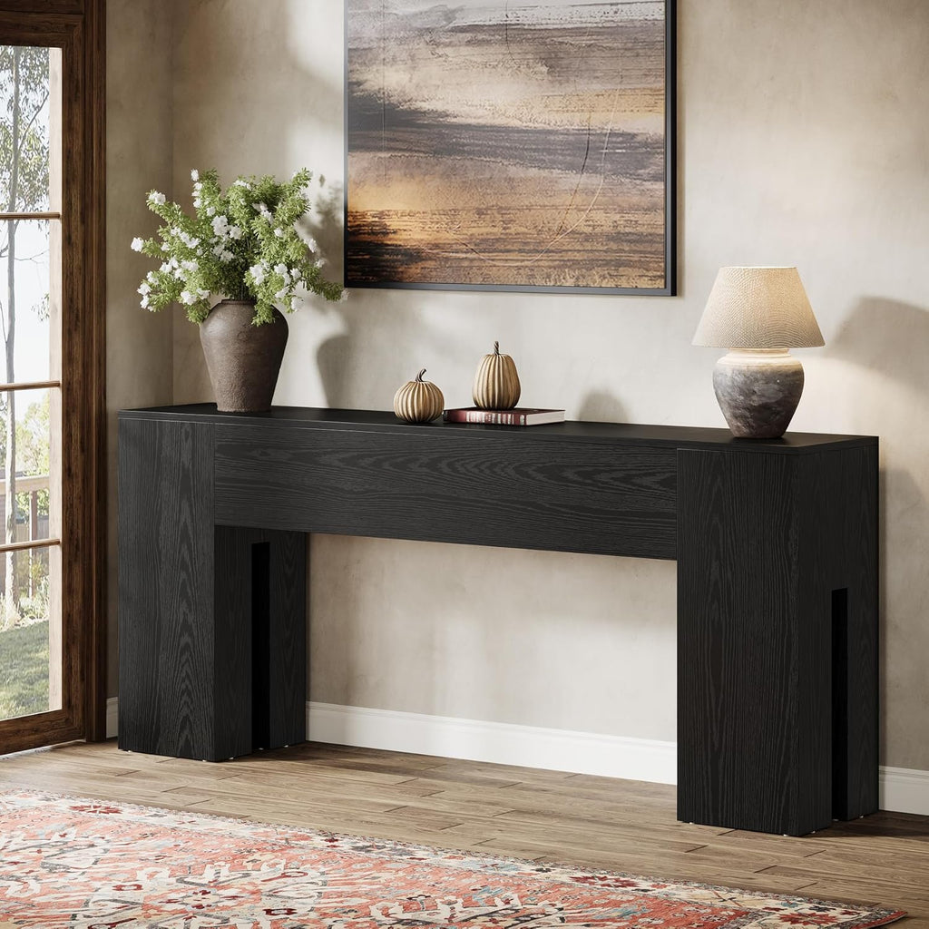 Tribesigns 71-Inch Long Console Table for Entryway, Farmhouse Sofa Console | Wood Entry Table, Console Table for Hallway, Foyer, Living Room, 300 Lb Capacity, Sturdy and Stable, Easy Assembly, Black