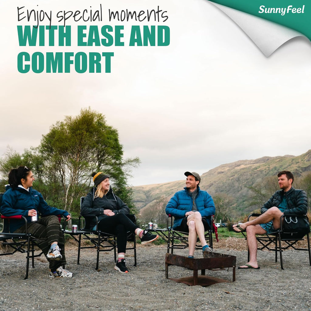 SUNNYFEEL Oversized Camping Chair Portable Directors Chairs with Side Table | Heavy Duty Folding Lawn Chair for Adults 300LBS with Compact Size, Breathable Mesh, Pocket & Carry Bag for Outdoor, Lawn, RV
