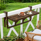 VINGLI 48in Acacia Wood Folding Balcony Hanging Table – Adjustable Height & Width, Balcony Railing Table Ideal for Different Railing Widths, Perfect for Balcony, Patio, Rectangular,Carbonized Color