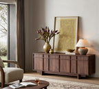 65.6" Mid Century Modern TV Stand for 75 Inch TV, Walnut | Media Console Cabinet with Storage, Skeletal Lines Design, Wood Grain Finish, Entertainment Center for Living Room, Bedroom