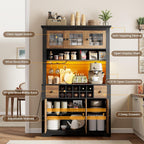 GAOMON 69" Pantry Cabinet with LED Light & Charging Station, Kitchen Pantry Storage Cabinet with Drawer & Adjustable Shelves, Coffee Bar Table for Kitchen Room, Living Room, Dining Room, Black