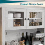 TrailBlaze Freestanding Pantry Cabinet with Microwave Stand - Coffee Bar & Buffet Hutch - 4 Doors and Adjustable Shelves - Tall Storage Cupboard for Dining Room - Color: Grey