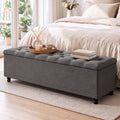 51" Storage Ottoman Bench with Wooden Legs and Soft-Close, Grey | Large End of Bed Bench with Button Tufting, Metal Rivet Accents, Fabric Bedroom Chest for Entryway Living Room Window