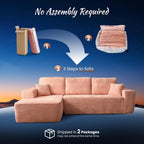 ovios 104" Cloud Couch with Glitter Fabric, Moudular Sectional Sofa with Deep Seat, No Assembly Required, Modern Minimalist L Shaped Couches with Chaise for Living Room, Pink