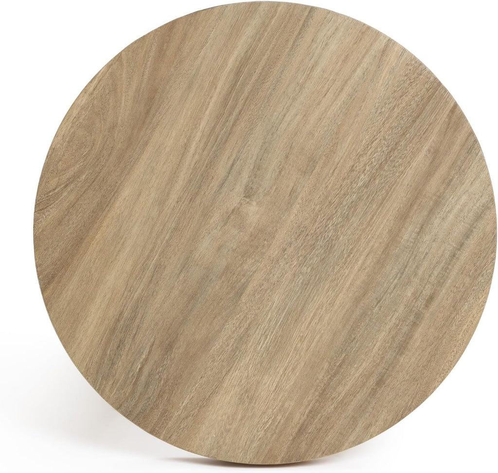 LuxenHome Round Side Table, 19" Tall End Table with 3 Pillar Legs, Modern Farmhouse Dark Oak Finish Wooden Couch Side Tables, Accent Table for Living Room, Bedroom