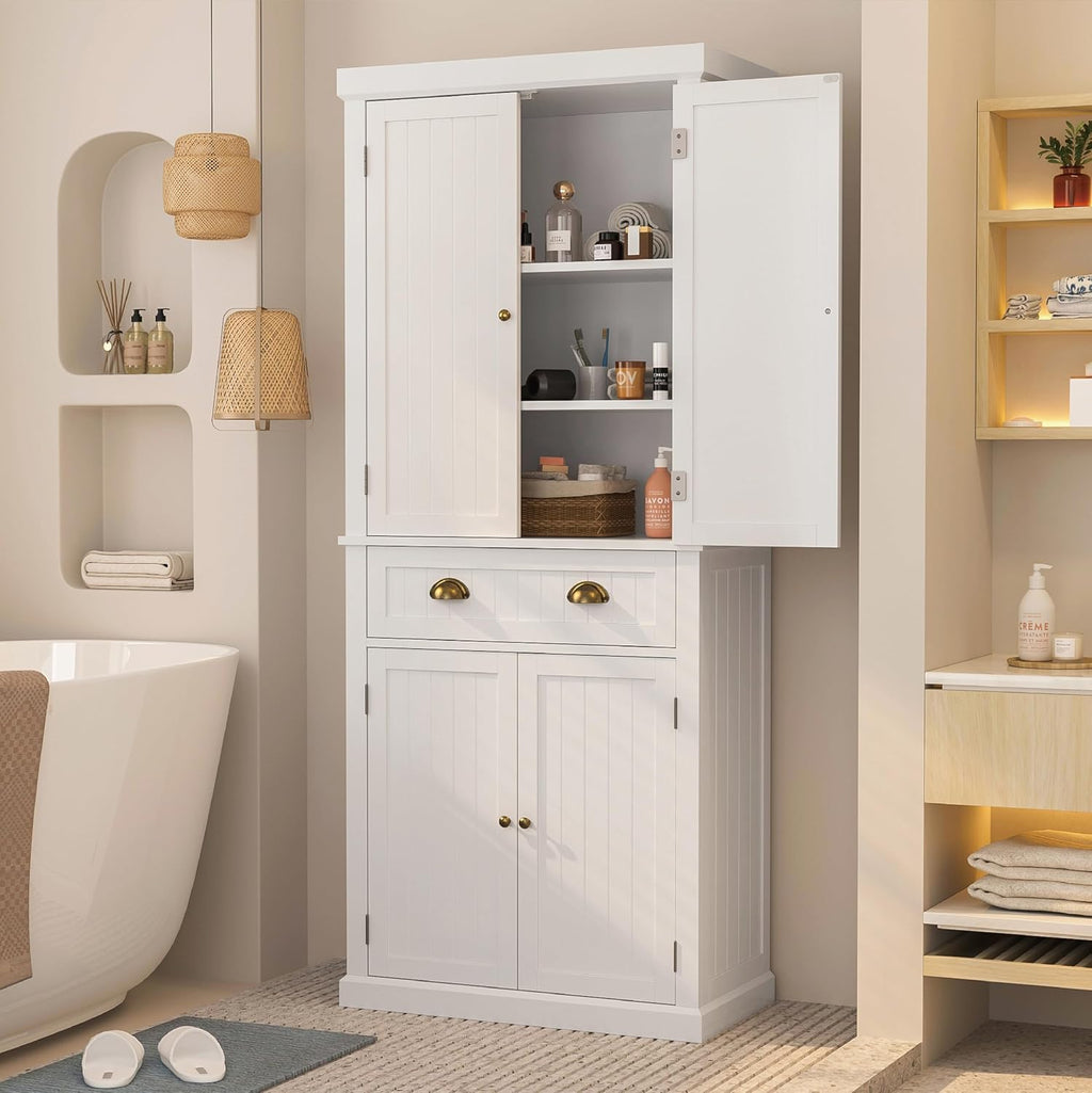 72" Kitchen Pantry,Tall Storage Cabinets with Doors and Shelves,Freestanding Pantry Cabinet for Bathroom,Dining Room and Living Room (Standard White)