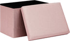 16.5 Inch Small Rectangular Storage Ottoman, Collapsible Footrest | Linen Fabric, Hidden Storage, Foldable Footstool with Padded Lid, Compact Size for Living Room, Bedroom and Dorm, Pink