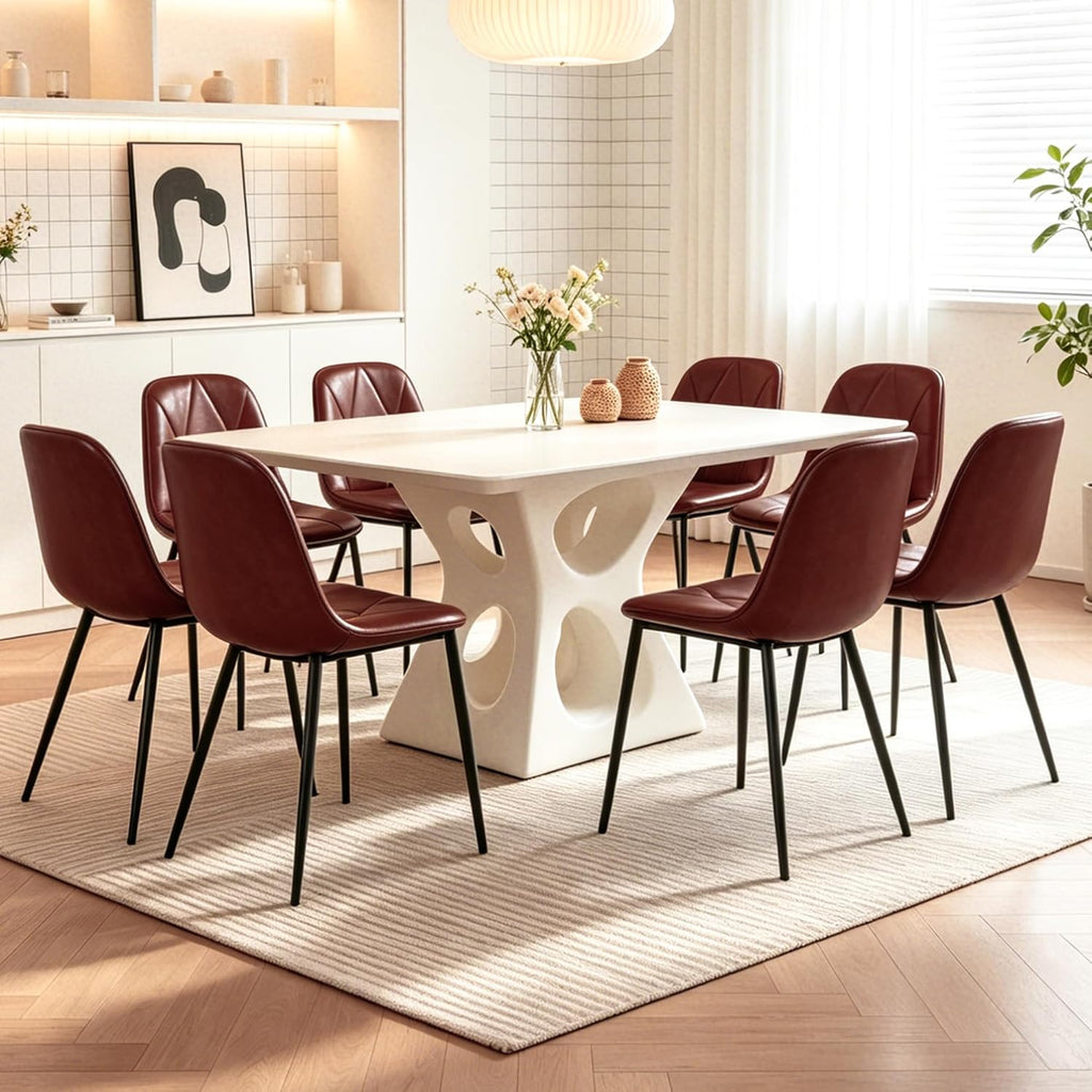 Set of 4 Brown Dining Chairs – Modern Armless Kitchen & Dining Chairs, Faux Leather Upholstery, Ergonomic Backrest & Sturdy Metal Legs