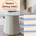 Montary 53” Modern Round Dining Table for 4-6 People, Minimalist Artificial Marble Kitchens Table with Beige Plywood PU Base, Snow Mountain White Sintered Stone Top Dining Room Table