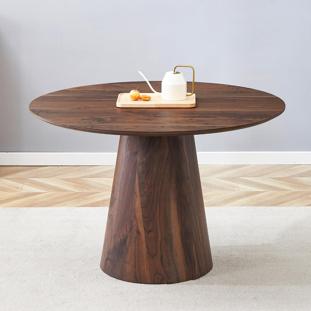 45'' Round Dining Table for 4 - Modern Farmhouse Kitchen Table with Cone Pedestal Base,Walnut Wood Dining Table for Small Spaces,Round Kitchen Table Ideal for Dining Room or Apartment
