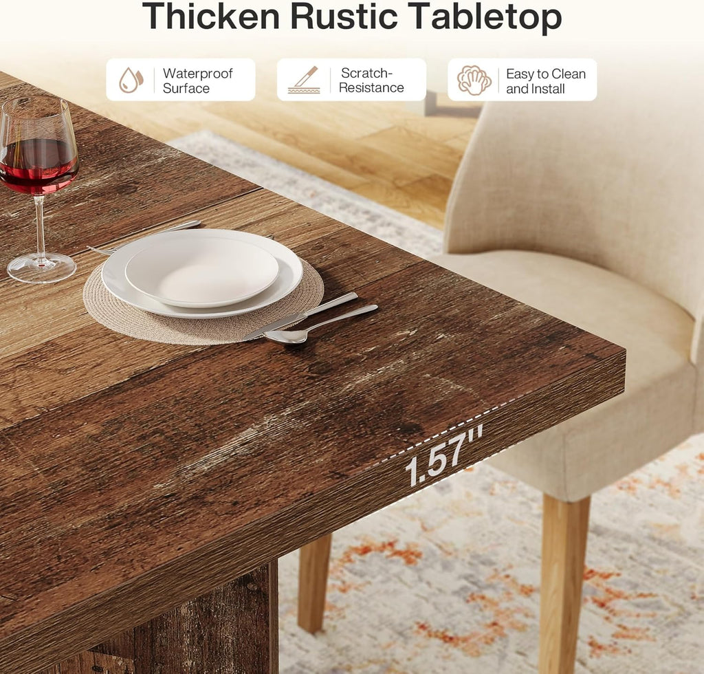 Tribesigns Farmhouse Dining Table for 4 to 6 People, 63-inch Rectangle Wooden Kitchen Table with Large Tabletop and Heavy Duty Legs for Dining Room,Kitchen, Distressed Brown