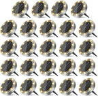 24 Pack Solar Ground Lights Outdoor, 8 LED Mini Flat Solar Disk Lights, IP65 Waterproof Anti-Rust Disc Light, Landscape Lighting for Garden Pathway Yard Walkway Driveway Lawn,Warm White