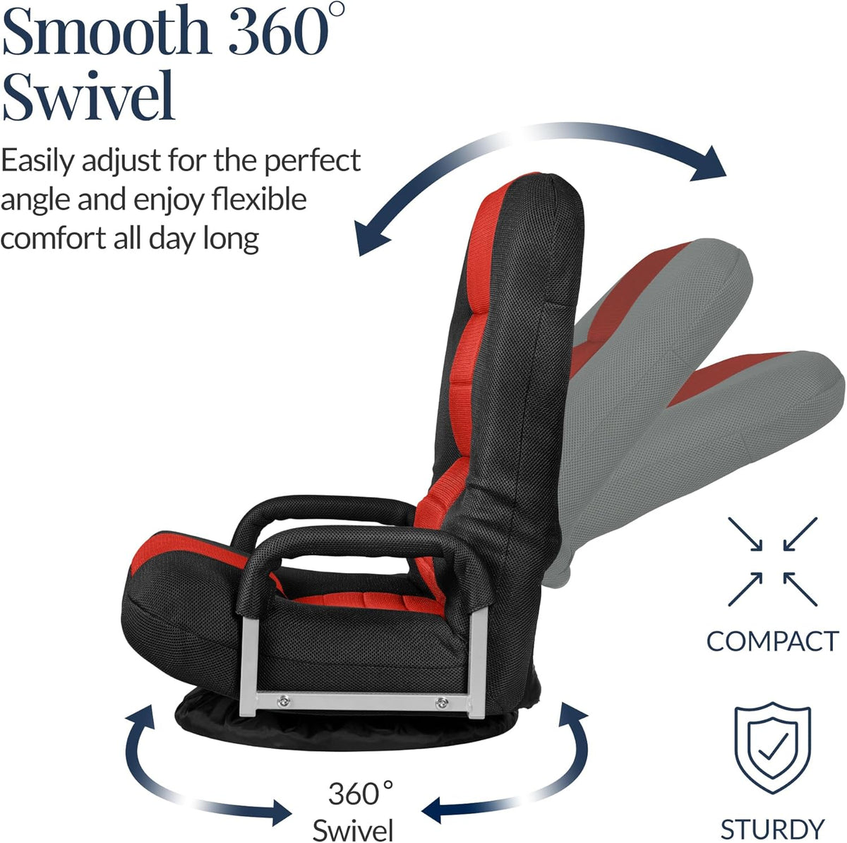 Best Choice Products Swivel Gaming Chair 360 Degree Multipurpose Floor Chair Rocker for TV, Reading, Playing Video Games w/Lumbar Support, Armrest Handles, Adjustable Foldable Backrest - Black/Red