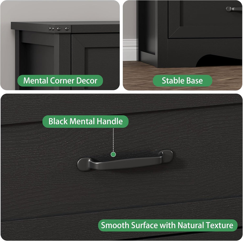 Nightstand with 3 Drawers, 24" Wide Farmhouse Bedside End Table, Rustic Wood Side Table Night Stand with Mental Handle, Tall Modern Small Dresser Chest of Drawers for Bedroom, Living Room, Dorm, Black