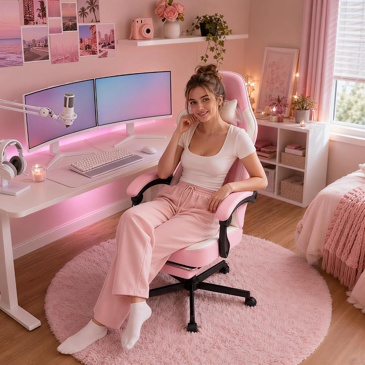 Mistpeople Gaming Chair, Ergonomic High Back Computer Chair with Footrest, Lumbar Support & Pocket Spring Cushion, Comfortable Swivel Home Office Desk Chair for Adults