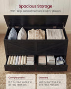 VASAGLE Storage Chest with 2 Fabric Drawers, 15.7 x 39.4 x 19.9 Inches | Storage Bench, Farmhouse Style, Ebony Black, HAINS Collection ULSB043B02
