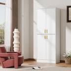 Cozy Castle Kitchen Pantry Cabinet, 71" Tall Wood Storage Cabinet with Doors and Shelves 4 Doors Freestanding Cupboard for Dining Room Living Room Furniture, White