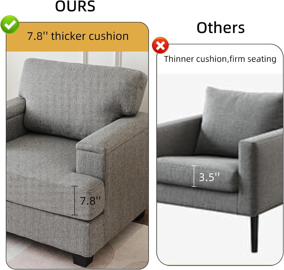 Oversized Accent Chair with Armrest Organizer,Comfy Living Room Chairs with Thick Cushion,Upholstered Armchair with Storage,Big Reading Chair,Sofa Chair for Bedroom,Linen,Dark Gray