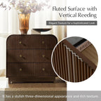 HULALA HOME Fluted Storage End Tables Set of 2 with Charging Station, Modern 3 Drawer Wood Side Tables with Solid Wood Legs, Large SideTables for Living Room Room, Easy Assembly, Walnut