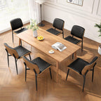 REONEY Dining Chairs Set of 4, Mid-Century Modern Upholstered PU Leather Chairs with Walnut Back and Metal Legs Adjustable Feet for Kitchen Dining Room, Black Diamond Plaid