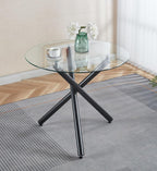 40'' Round Glass Dining Table,Modern Kitchen Table for 2-6 People,Dining Room Table with Tempered Glass Top and Metal Legs,Leisure Tea Coffee Table for Living Room,Dining Room (Black-4)
