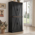 Hlivelood 71" Tall Kitchen Pantry,Farmhouse Storage Cabinet with Adjustable Shelves,Load-Bearing Steel Pipe,Farmhouse Pantry Cabinet with 4 Barn Doors,for Kitchen,Dining Room,Living Room(Black)