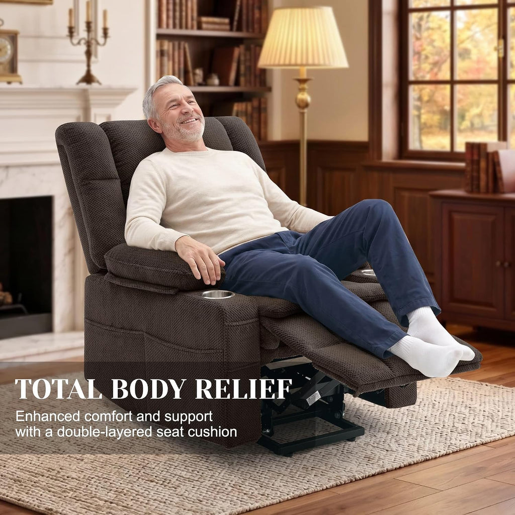 Korser Power Lift Recliner Chair with Massage and Heat for Elderly, Electric Lift Recliner for Adults with 2 Cup Holders, 2 Side and 2 Front Pockets, Lift Chairs Recliners for Living Room, Brown