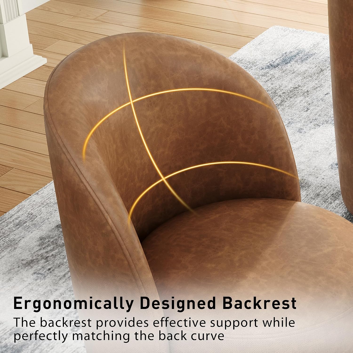 Swivel Barrel Dining Chairs, Upholstered Modern Accent Chair for Living Room, Bedroom, Makeup Vanity, Dining Room, Kitchen (Swivel Leather Brown, Set of 6)