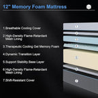 Vipbear 12 Inch Memory Foam Mattress Twin XL Hybrid Medium Firm Mattresses in a Box Cooling Gel Bed Therapeutic Firm Support Comfort for Back Pain, Pressure Relief, CertiPUR-US Certified, Made in USA