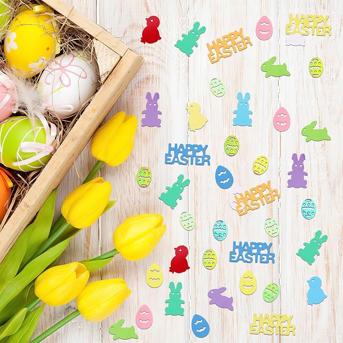 MARFOREVER Easter Confetti, Bunny Egg Rabbit Chicken Glitter Table Decorations Easter Party Scatter Metallic Foil Table Confetti Sprinkles for Happy Spring Party Supplies Decor