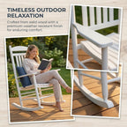 Wooden Outdoor Rocking Chair, Weatherproof Oversized Rocking Chair, Heavy Duty Comfort with 350 lbs Weight Capacity, Solid Relaxing Rocker with High Back for Patio, Porch, Living Room (white)