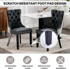 36" Luxury Glass Round Dining Table Set with 4 Velvet& PU Leather Upholstered Dining Chairs, Wooden Legs, Glass Table Top with Black Crossed Metal Legs(Black&Gray)