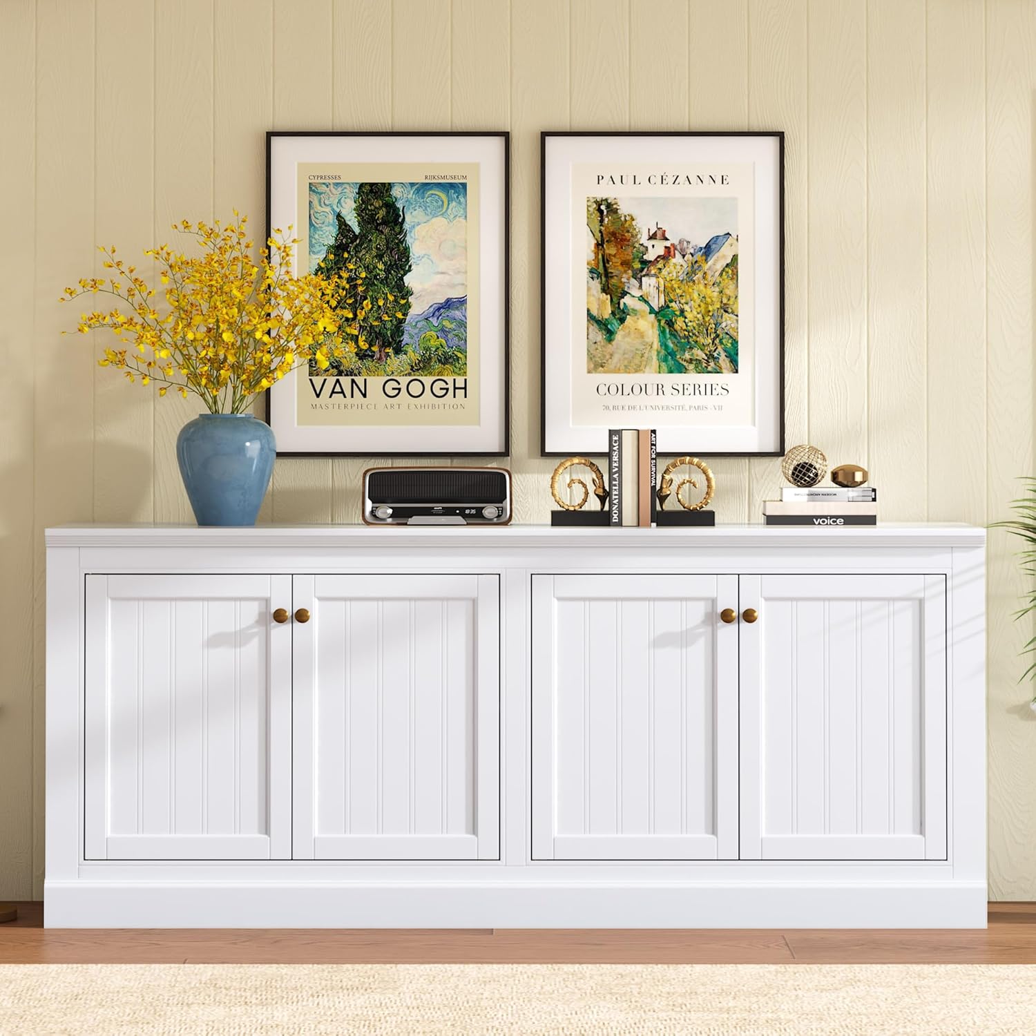 AMERLIFE 72" Farmhouse Sideboard Buffet Cabinet with Barn Doors, Storage Console Table with Adjustable Shelves, Coffee Bar/TV Stand for Living Room, Kitchen, Entryway, White
