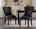 EALSON Modern Black Dining Chairs Set of 8 Mid Century Leather Dining Room Chairs with Wood Legs Tufted Upholstered Kitchen Side Chairs with Nail Head Trim for Dining Room/Living Room, Back with Ring